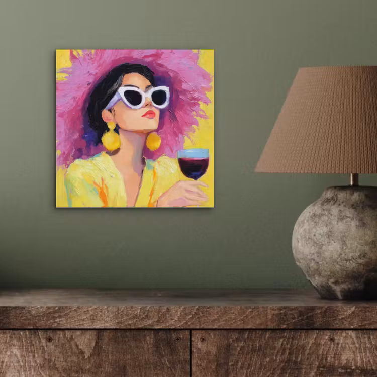 Aluminium schilderij - Vrouw - Hoed - Paars - Wijn — 3