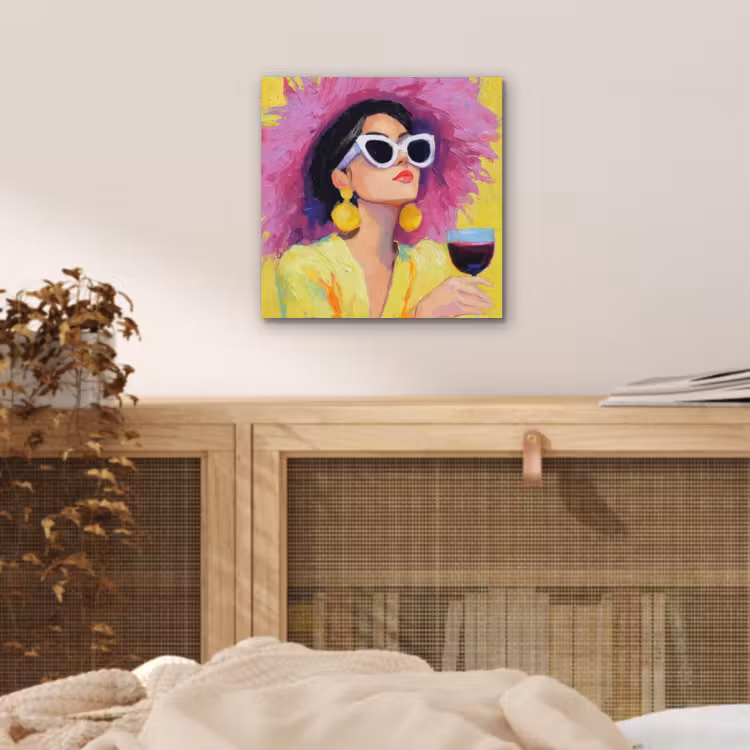 Aluminium schilderij - Vrouw - Hoed - Paars - Wijn — 4
