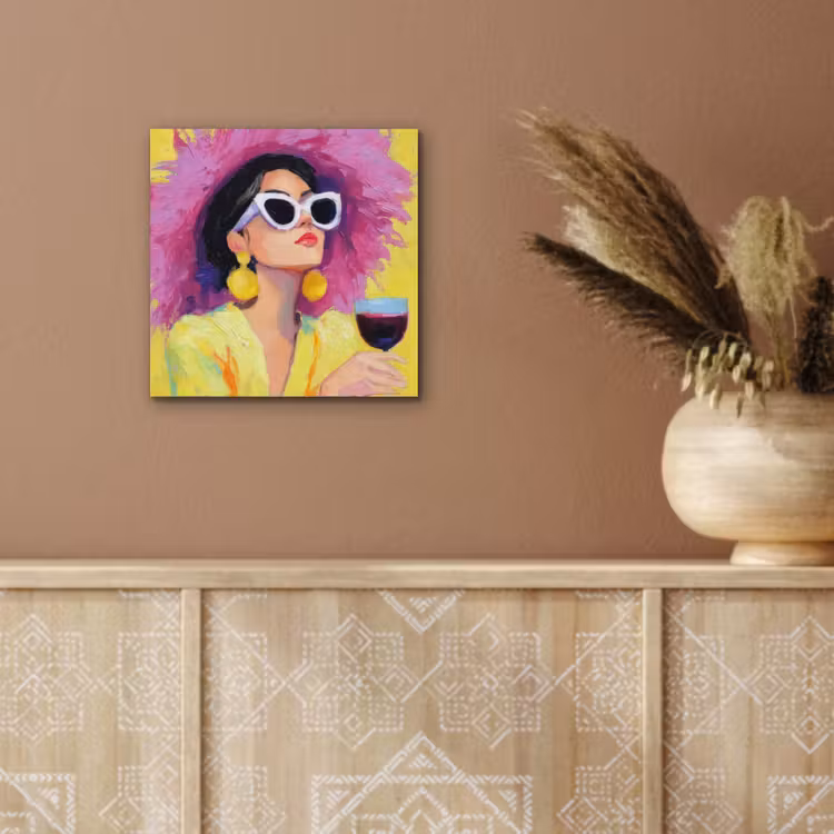 Aluminium schilderij - Vrouw - Hoed - Paars - Wijn — 5