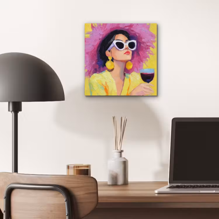 Aluminium schilderij - Vrouw - Hoed - Paars - Wijn — 6
