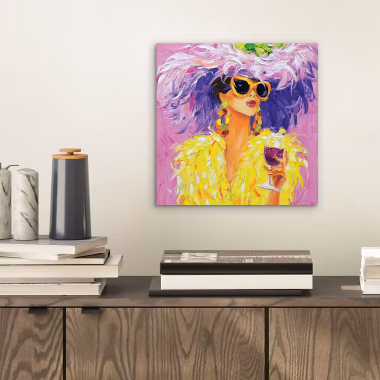Aluminium schilderij - Zonnebril - Vrouw - Jas - Veren — 2