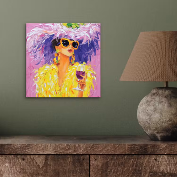 Aluminium schilderij - Zonnebril - Vrouw - Jas - Veren — 3