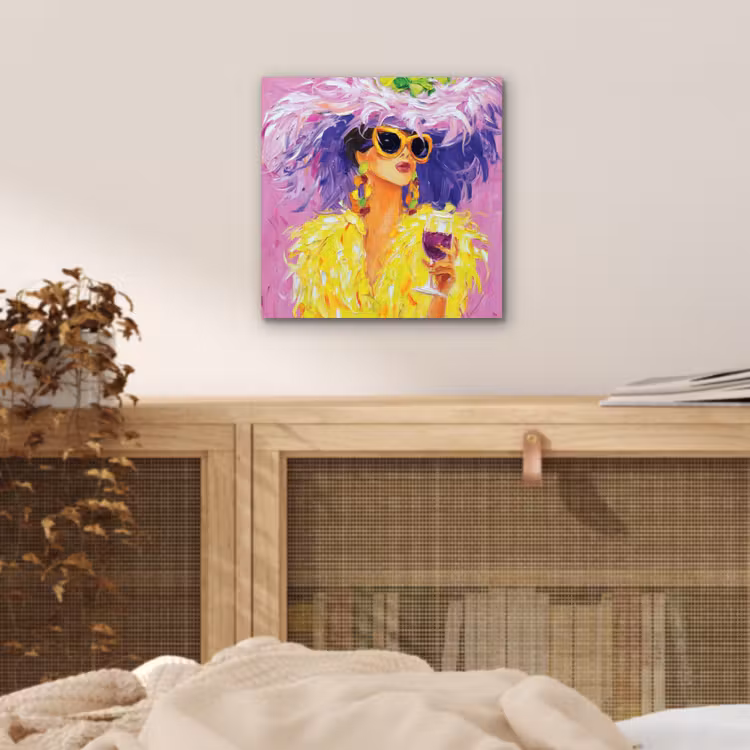 Aluminium schilderij - Zonnebril - Vrouw - Jas - Veren — 4