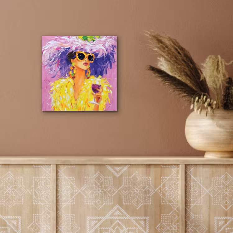 Aluminium schilderij - Zonnebril - Vrouw - Jas - Veren — 5