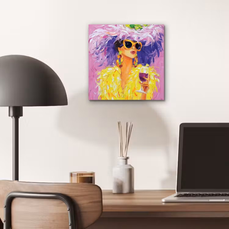 Aluminium schilderij - Zonnebril - Vrouw - Jas - Veren — 6