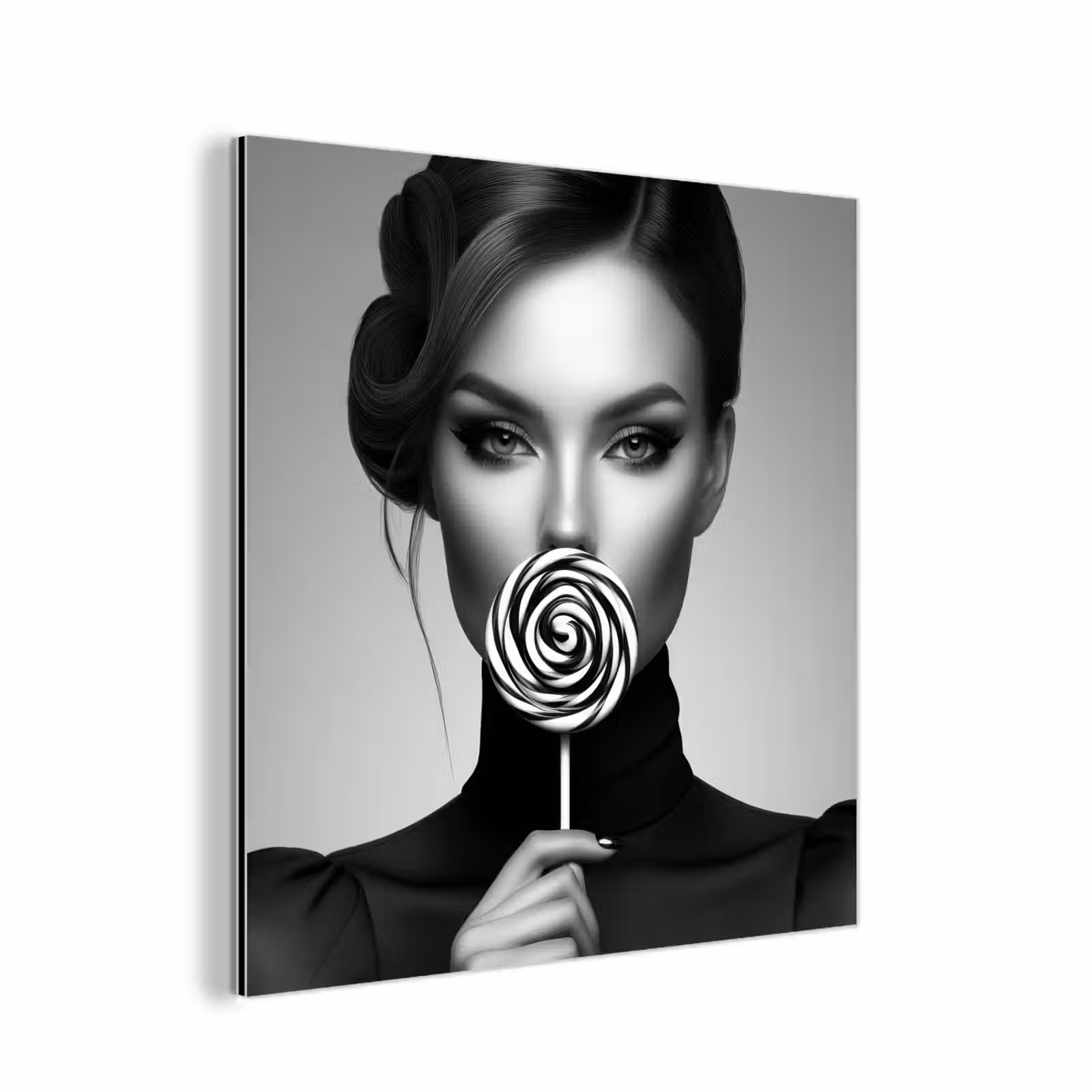 Aluminium schilderij - Vrouw - Lolly - Zwart — 1