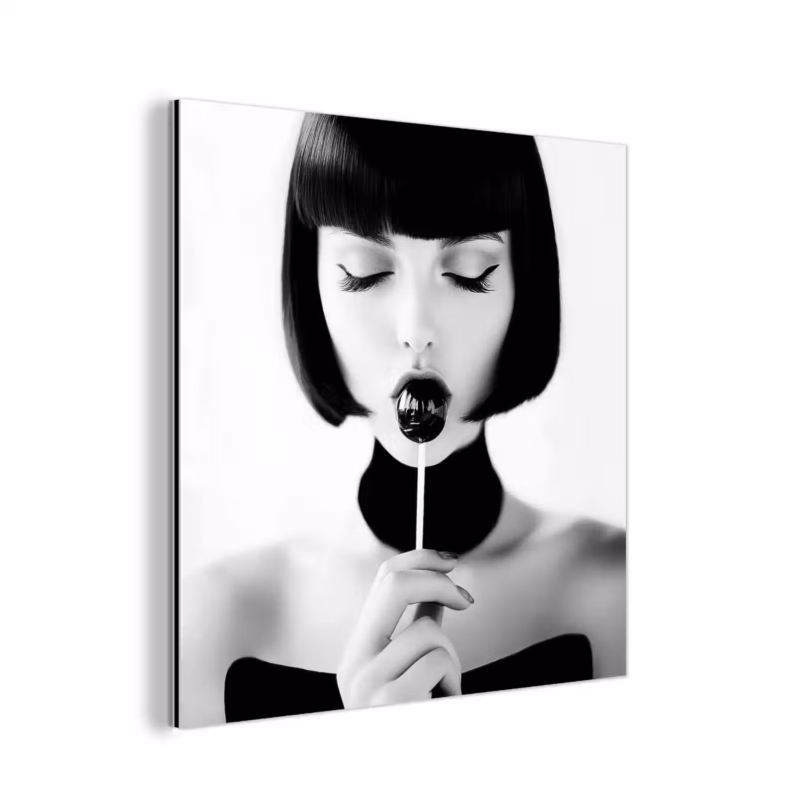 Aluminium schilderij - Vrouw - Lolly - Zwart - Wit — 1