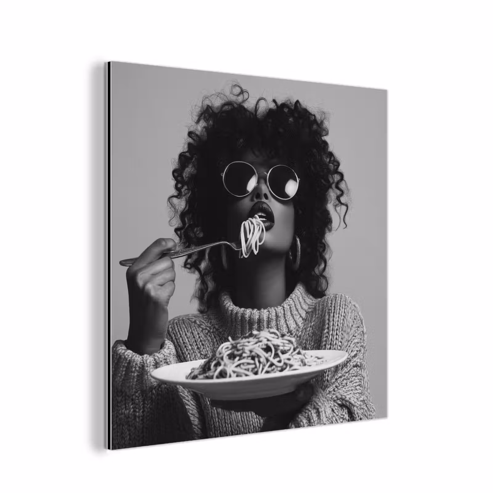 Aluminium schilderij - Vrouw - Pasta - Zwart - Wit — 1