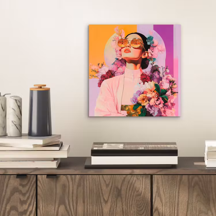 Aluminium schilderij - Portret - Vrouw - Abstract - Bloemen — 2