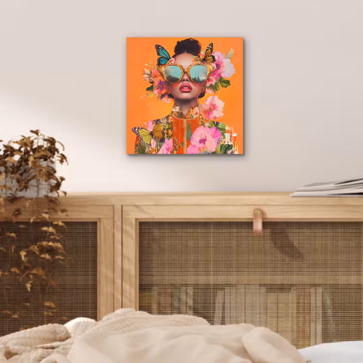 Aluminium schilderij - Vlinders - Vrouw - Zonnebril - Kleurrijk — 4
