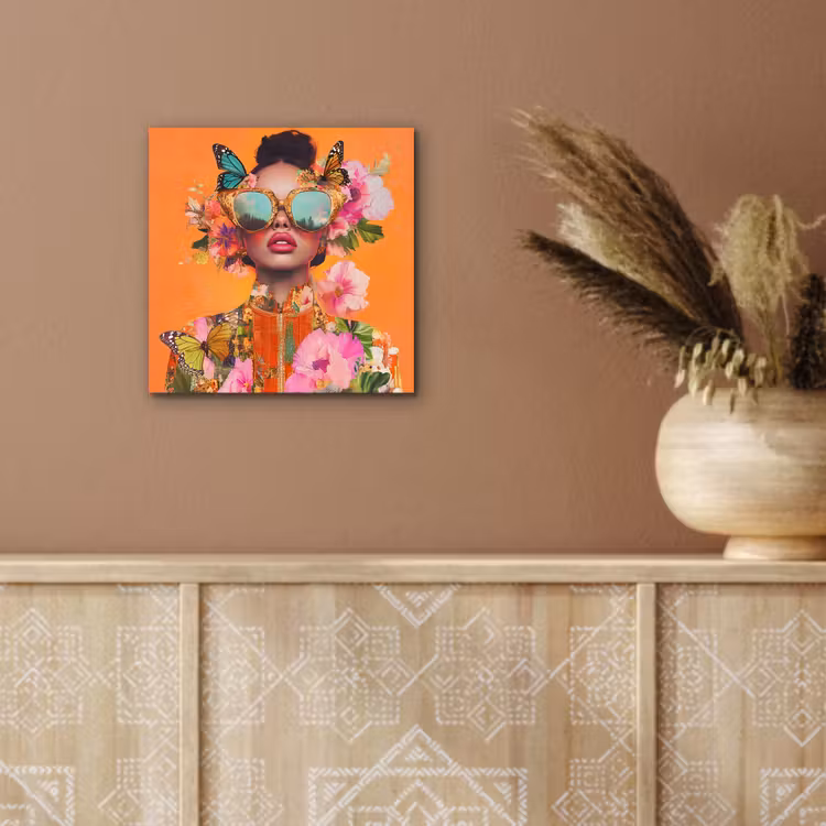Aluminium schilderij - Vlinders - Vrouw - Zonnebril - Kleurrijk — 5