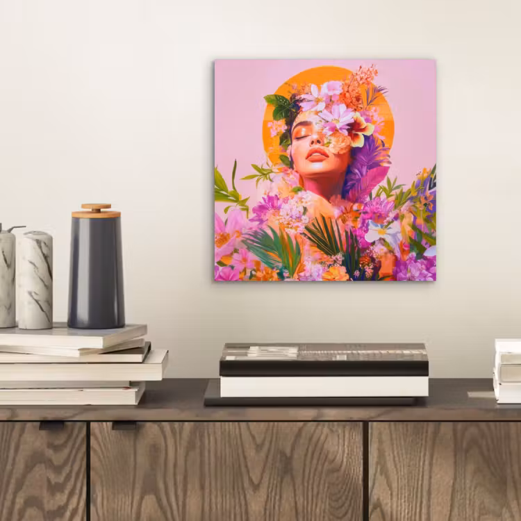 Aluminium schilderij - Vrouw - Abstract - Cirkel - Bloemen — 2