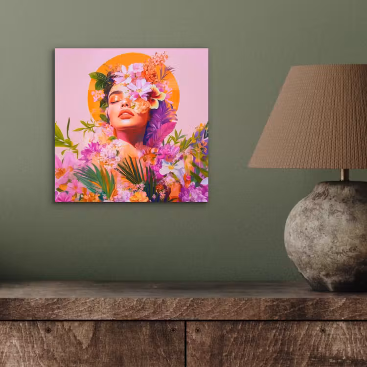 Aluminium schilderij - Vrouw - Abstract - Cirkel - Bloemen — 3