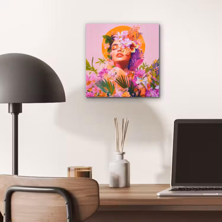Aluminium schilderij - Vrouw - Abstract - Cirkel - Bloemen — 6