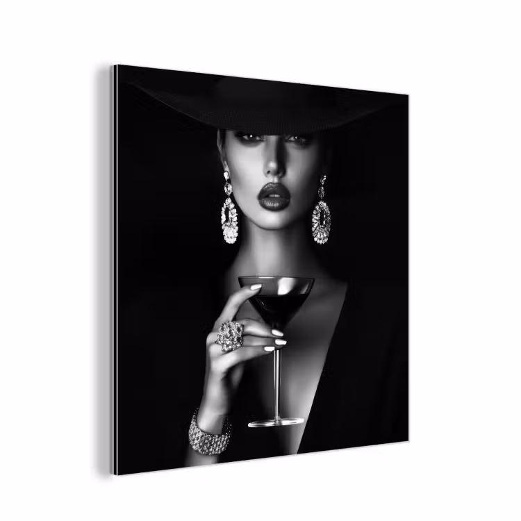 Aluminium schilderij - Vrouw - Cocktail - Chic — 1