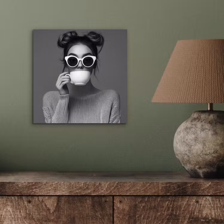 Aluminium schilderij - Vrouw - Koffie - Zwart - Wit — 3