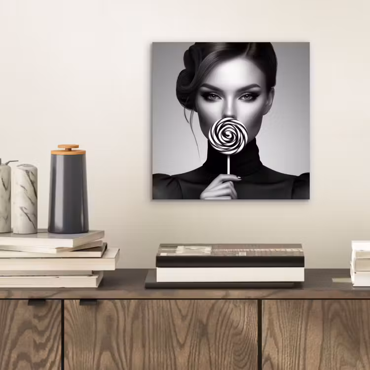 Aluminium schilderij - Vrouw - Lolly - Zwart — 2