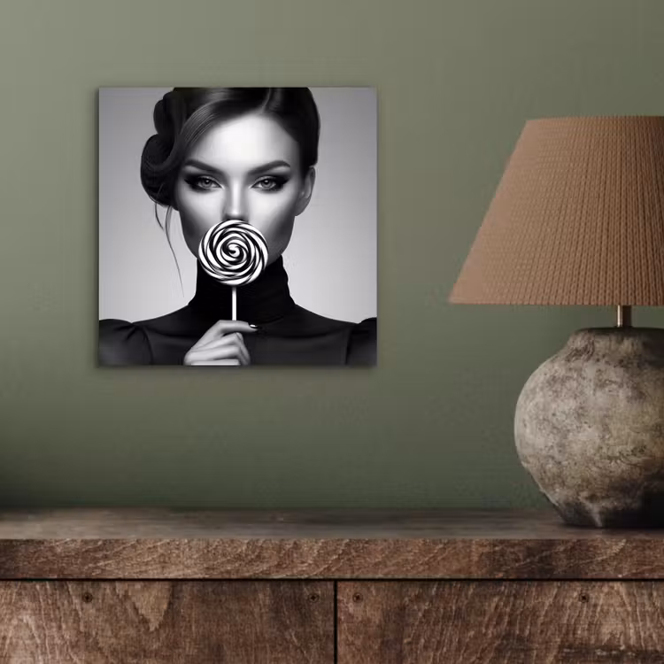 Aluminium schilderij - Vrouw - Lolly - Zwart — 3