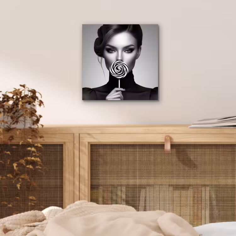 Aluminium schilderij - Vrouw - Lolly - Zwart — 4