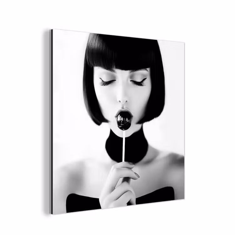 Aluminium schilderij - Vrouw - Lolly - Zwart - Wit — 1
