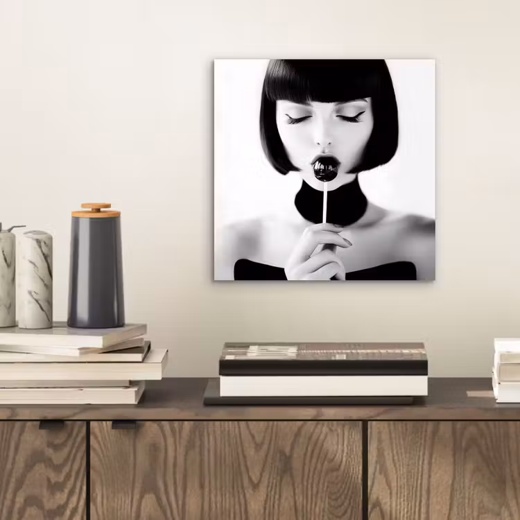 Aluminium schilderij - Vrouw - Lolly - Zwart - Wit — 2