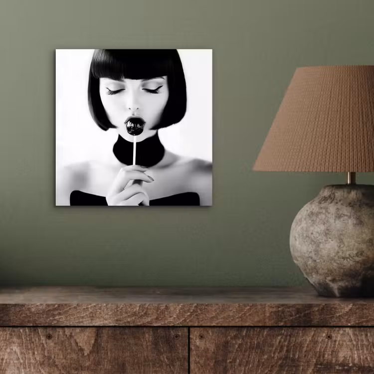Aluminium schilderij - Vrouw - Lolly - Zwart - Wit — 3