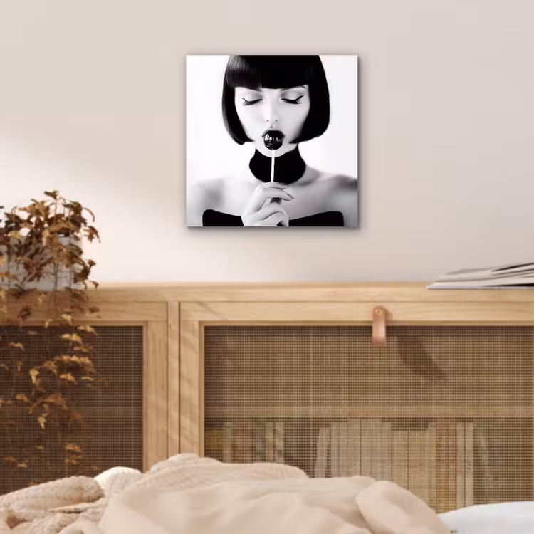 Aluminium schilderij - Vrouw - Lolly - Zwart - Wit — 4