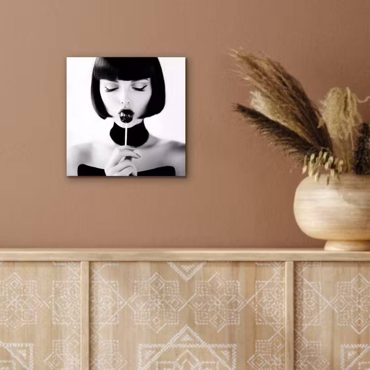 Aluminium schilderij - Vrouw - Lolly - Zwart - Wit — 5