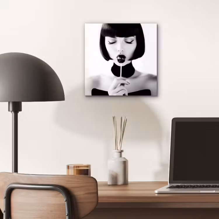 Aluminium schilderij - Vrouw - Lolly - Zwart - Wit — 6