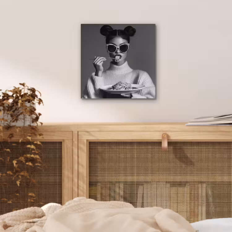 Aluminium schilderij - Vrouw - Pasta - Zonnebril — 4