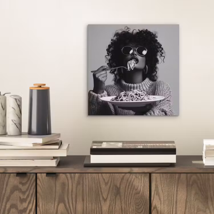 Aluminium schilderij - Vrouw - Pasta - Zwart - Wit — 2