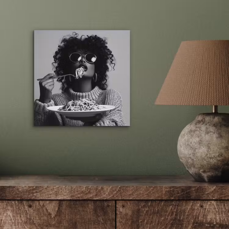 Aluminium schilderij - Vrouw - Pasta - Zwart - Wit — 3