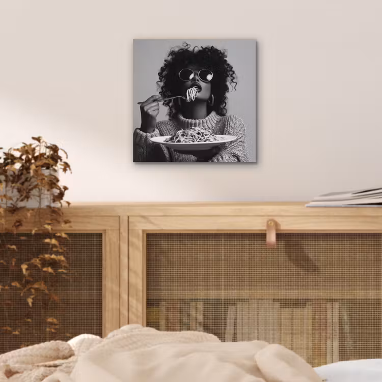 Aluminium schilderij - Vrouw - Pasta - Zwart - Wit — 4