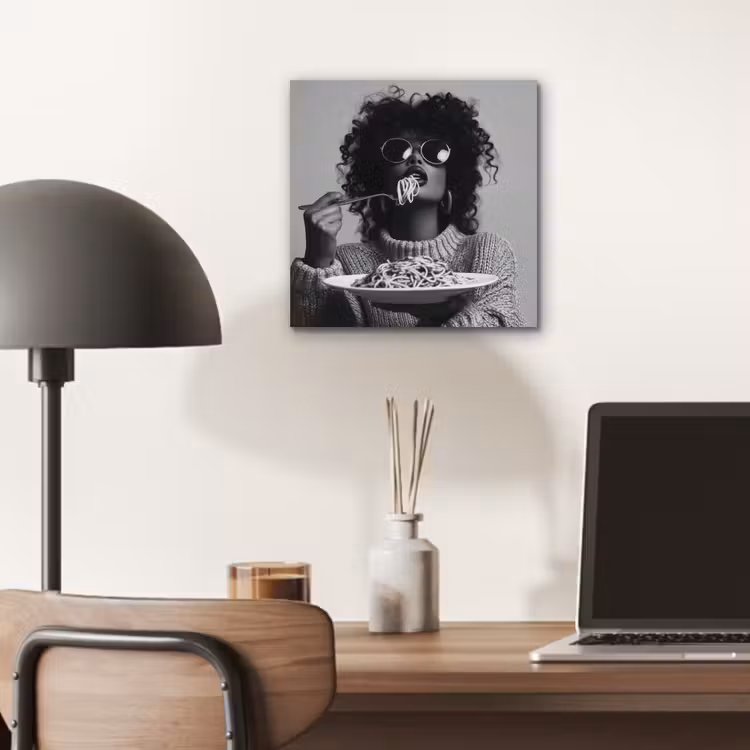 Aluminium schilderij - Vrouw - Pasta - Zwart - Wit — 6