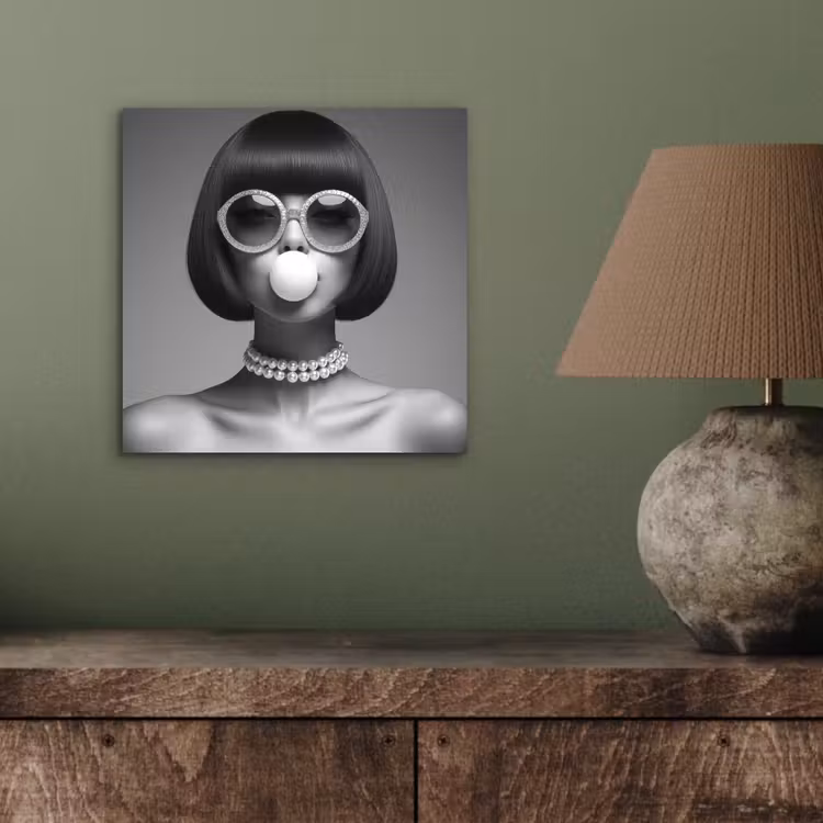 Aluminium schilderij - Vrouw - Zwart Wit - Ketting - Zonnebril — 3