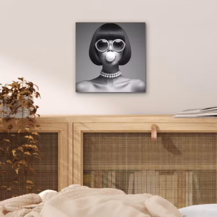 Aluminium schilderij - Vrouw - Zwart Wit - Ketting - Zonnebril — 4