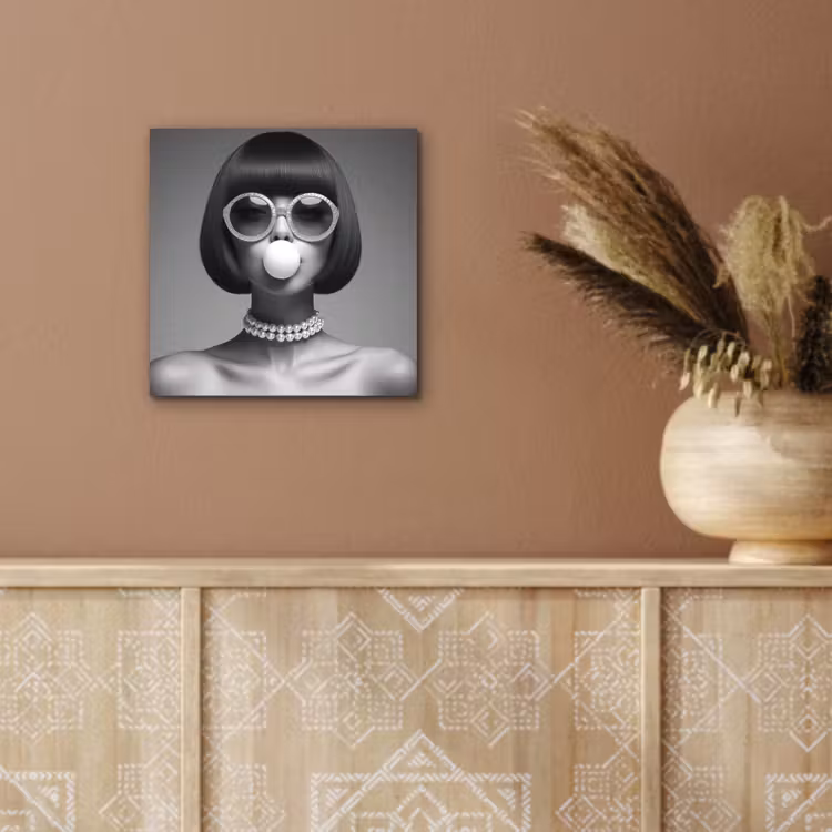 Aluminium schilderij - Vrouw - Zwart Wit - Ketting - Zonnebril — 5
