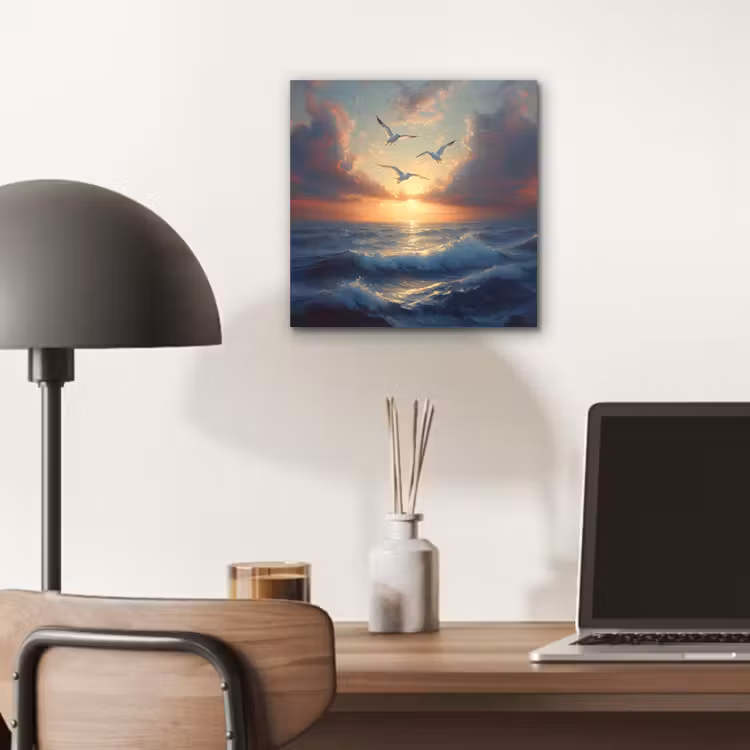 Aluminium schilderij - Meeuwen - Zonsondergang - Zee - Wolken — 6