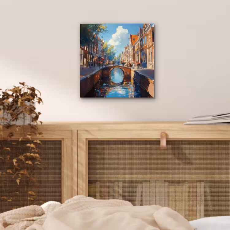 Aluminium schilderij - Stad - Gracht - Zon - Fietsen — 4