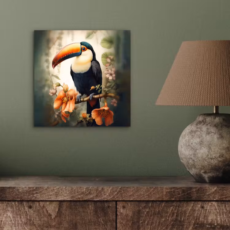 Aluminium schilderij - Toekan - Vogel - Bloemen - Planten — 3