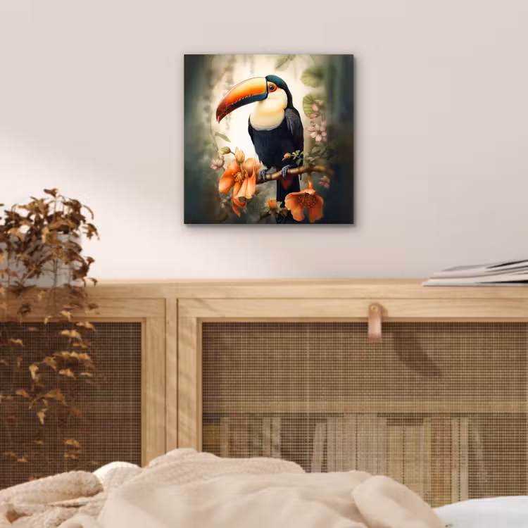 Aluminium schilderij - Toekan - Vogel - Bloemen - Planten — 4