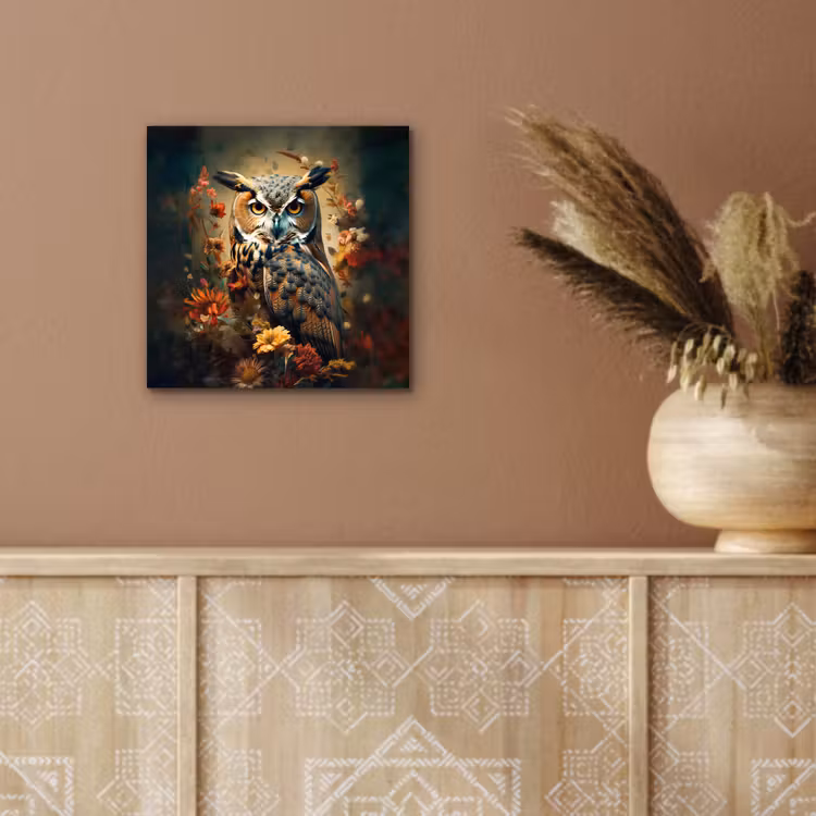 Aluminium schilderij - Uil - Vogel - Bloemen - Planten - Botanisch — 5