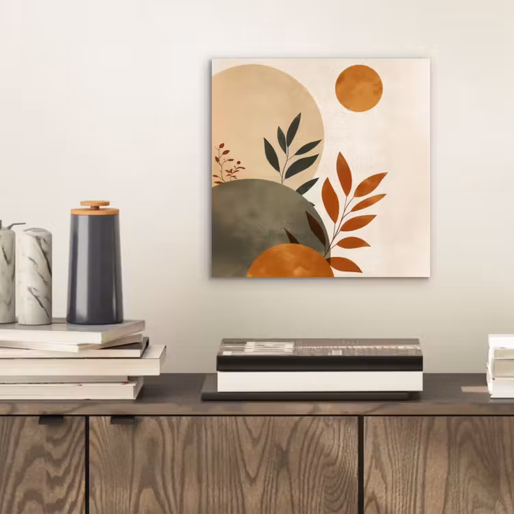 Aluminium schilderij - Vormen - Rond - Bladeren - Beige — 2