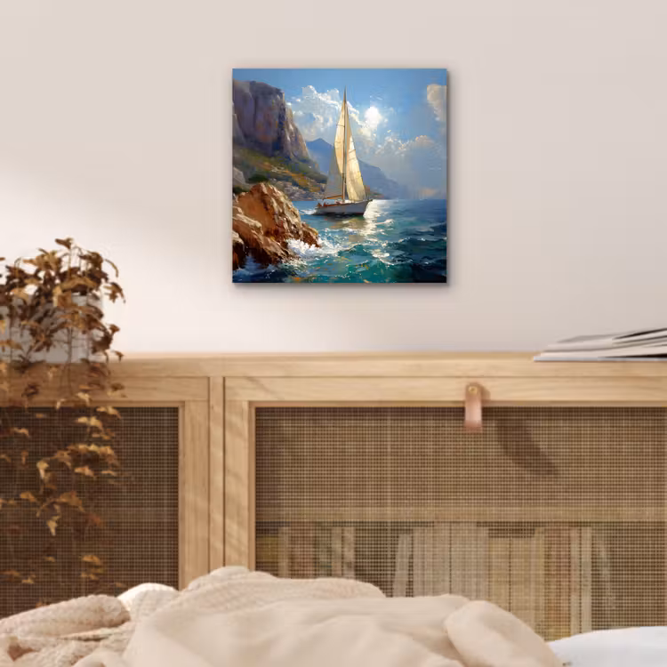 Aluminium schilderij - Zeilschip - Zee - Rotsen - Wolken — 4