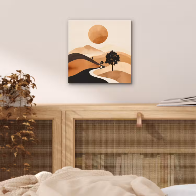 Aluminium schilderij - Zon - Heuvels - Boom - Abstract — 4
