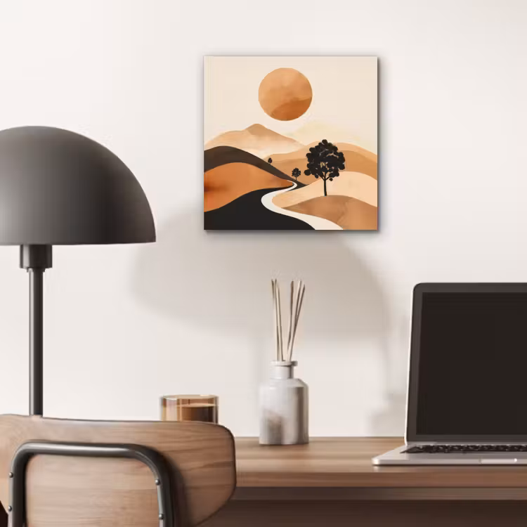 Aluminium schilderij - Zon - Heuvels - Boom - Abstract — 6