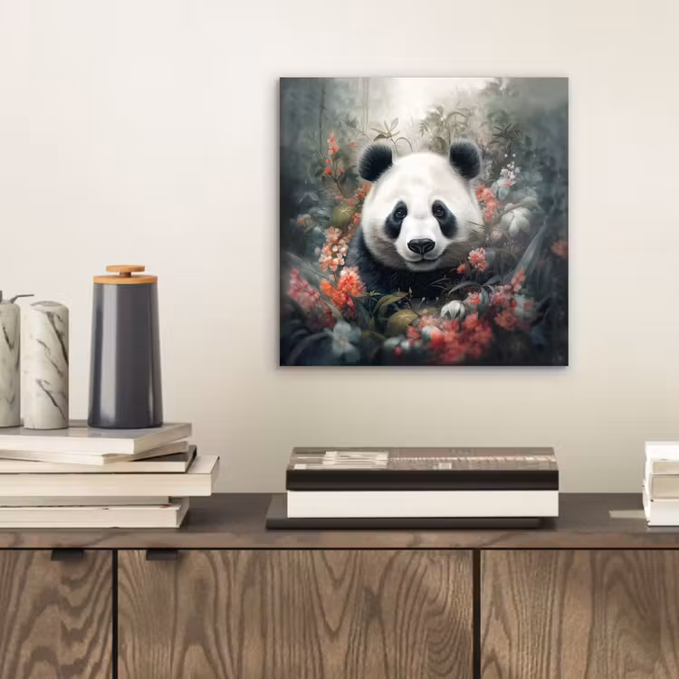 Aluminium schilderij - Panda - Wilde dieren - Bloemen - Natuur — 2