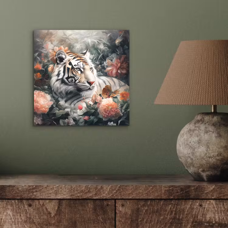 Aluminium schilderij - Tijger - Wilde dieren - Bloemen - Jungle — 3