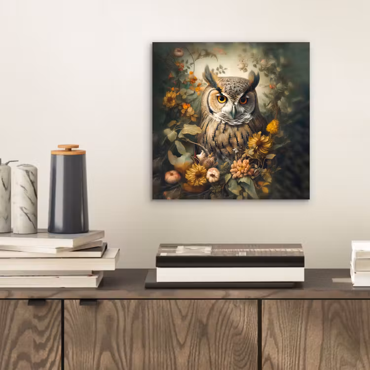 Aluminium schilderij - Uil - Vogels - Bloemen - Natuur — 2