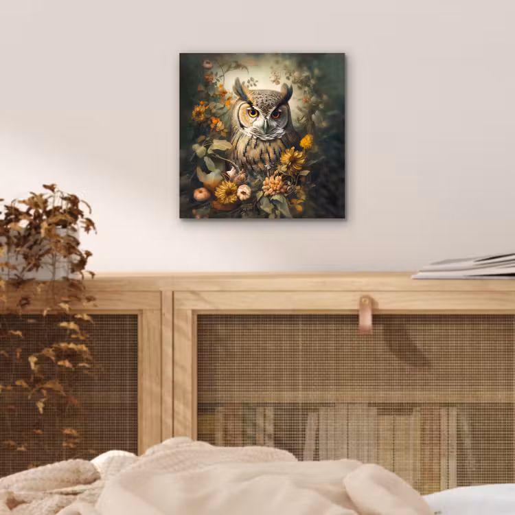 Aluminium schilderij - Uil - Vogels - Bloemen - Natuur — 4